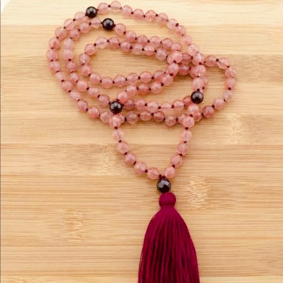 Watermelon Quartz 8mm mala Reiki charged necklace - Picture 2 of 4